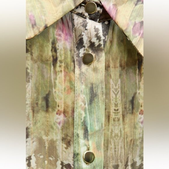 ZARA METALLIC THREAD BELTED PRINTED DRESS - Picture 4 of 6